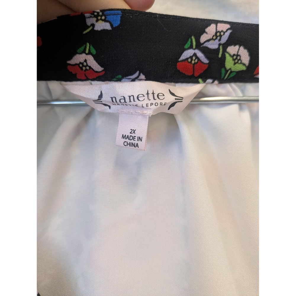 Nanette Lepore Blouse Women's 2X Multicolor Floral V-Neck Long Balloon Sleeve - Picture 7 of 12
